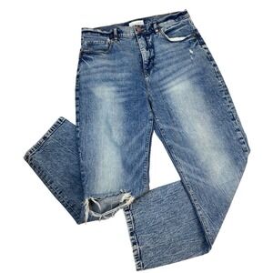 Loft High Rise Straight Leg Distressed Jeans Cropped Blue Denim Women Sz 28